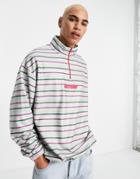 Asos Design Oversized Half Zip Fleece Festival Sweatshirt In Stripe With Chest Print-multi