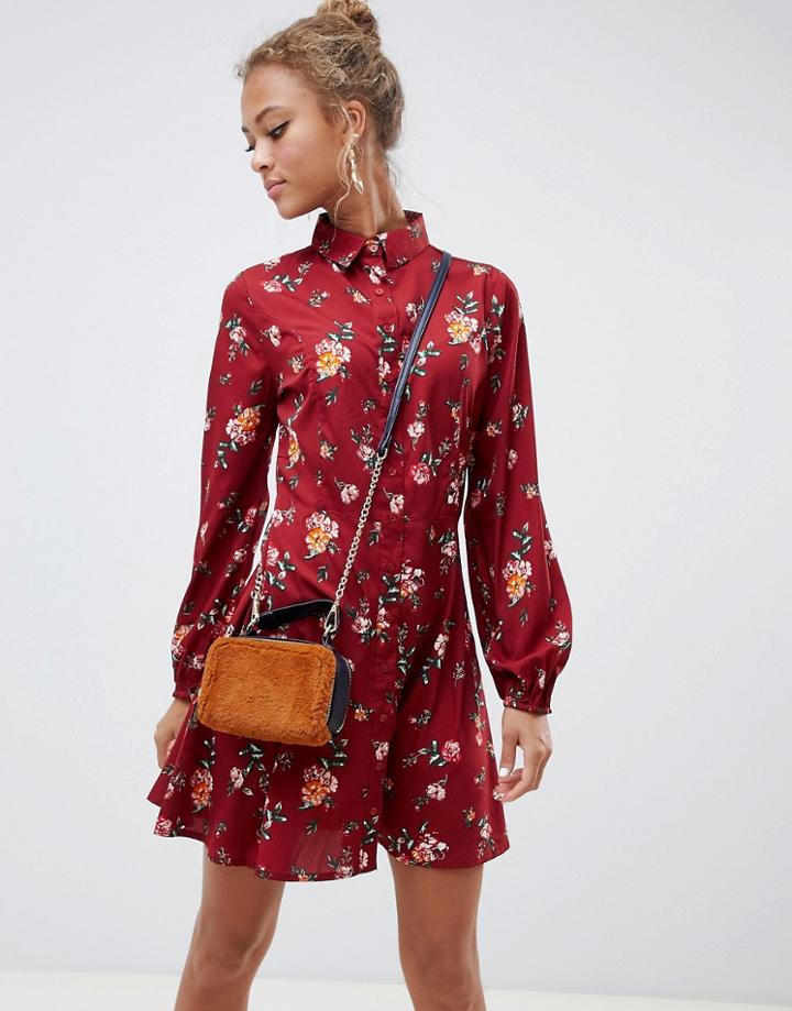 Influence Floral Skater Shirt Dress-red