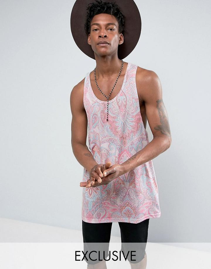 Reclaimed Vintage Inspired Tank In Pink With Paisley Print - Pink