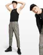 Asos Design Tapered Wool Mix Smart Pants In Brown Dog Tooth