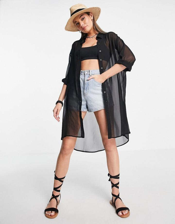 Threadbare Beach Shirt Dress In Black