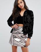 Miss Selfridge Velvet Embellished Bomber Jacket - Black