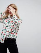 Asos Western Shirt In Cherry Floral Print - Multi