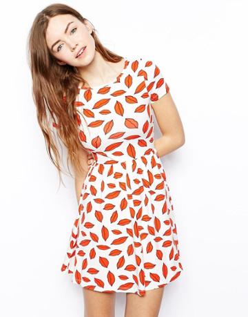 Asos Skater Dress In Lip Print