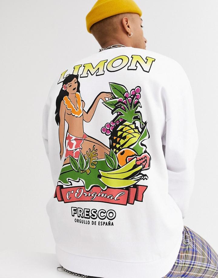 Asos Design Oversized Sweatshirt In White With Limon Back Print