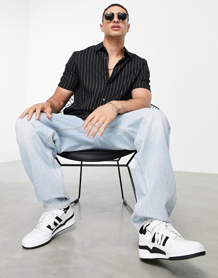 Weekday Kian Striped Shirt In Black