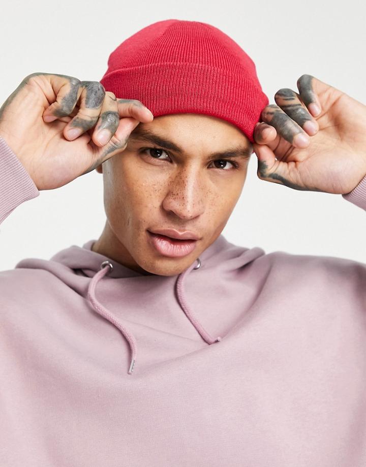 Asos Design Mini Fisherman Beanie In Magenta-pink