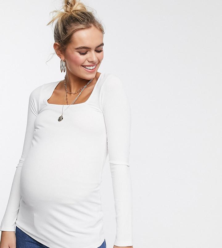 Asos Design Maternity Square Neck Top In Cream