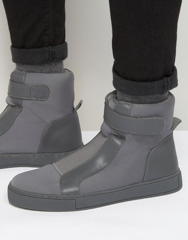 Asos High Top Sneakers In Gray With Elastic - Gray