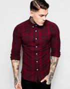 Asos Skinny Shirt In Faded Check With Long Sleeves - Burgundy