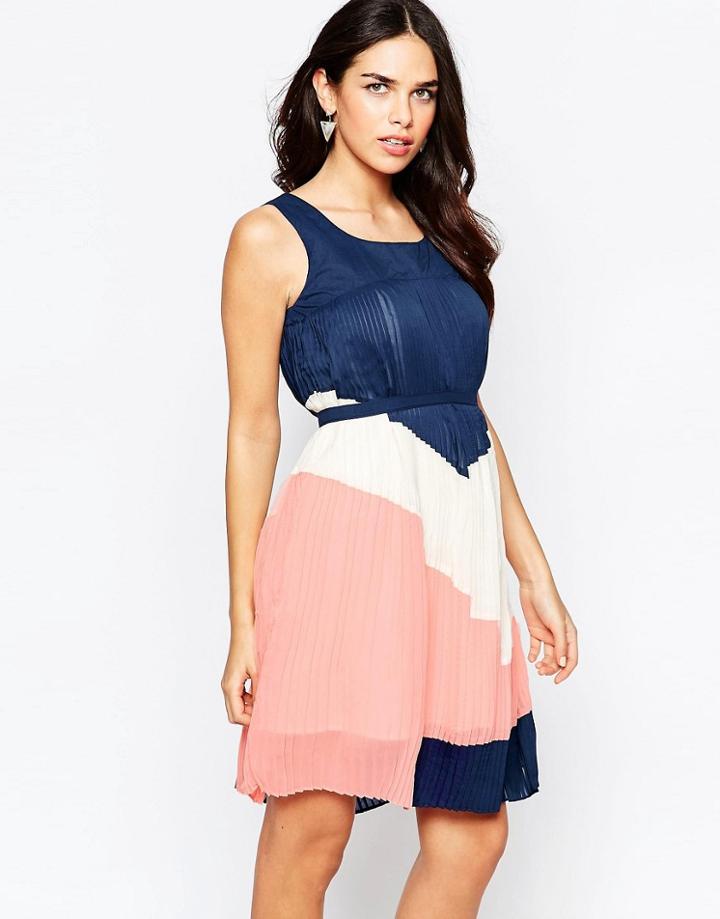 Lavand Color Block Belted Shift Dress - B