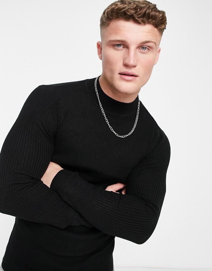 Asos Design Knit Muscle Fit Turtleneck Sweater In Black
