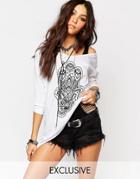 Noisy May X Bloody Noisy Lucy Oversized T-shirt Dress With Hamsa Print - White