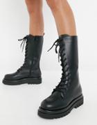 Truffle Collection Lace Up Chunky Boots In Black