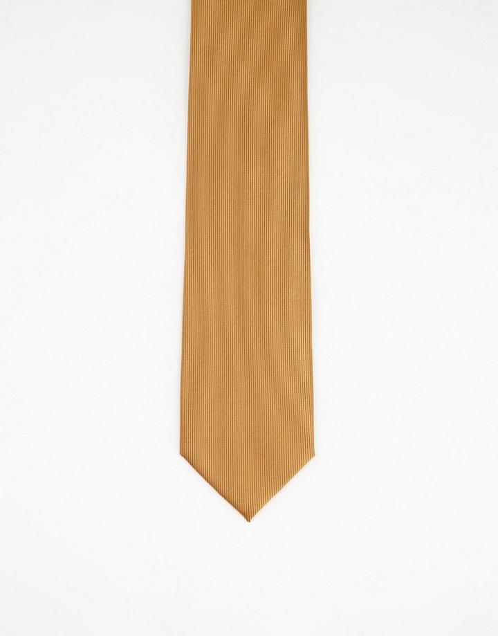 Gianni Feraud Plain Satin Tie In Mustard-yellow