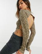 Asos Design Fitted Top With Open Tie Back In Micro Animal-multi