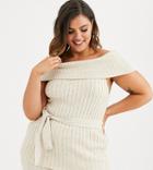 Asos Design Curve Two-piece Bardot Knitted Top With Belt-stone