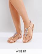 Asos Flo Wide Fit Embellished Flat Sandals - Multi