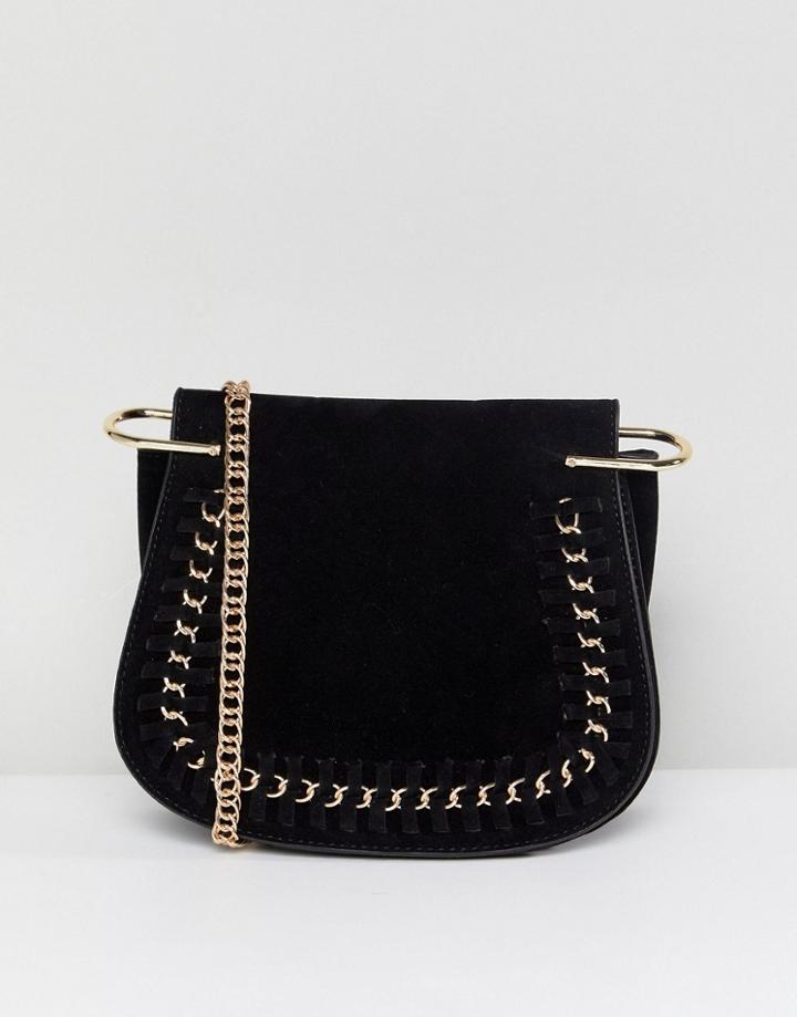 Yoki Fashion Saddle Bag In Black With Woven Hardware - Black
