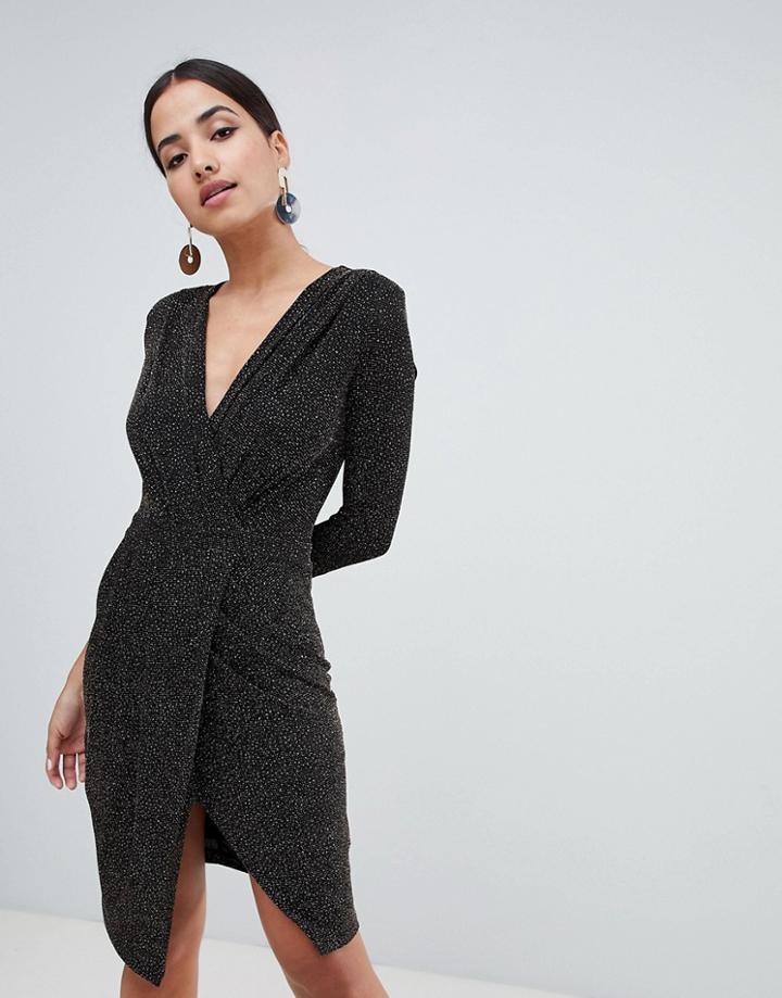 Forever Unique Glitter Wrap Dress - Black