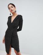 Forever Unique Glitter Wrap Dress - Black