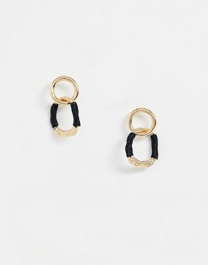 Asos Design Earrings In Hammered Open Circle Design With Thread Wrap In Gold Tone - Gold
