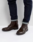 Asos Lace Up Brogue Boots In Brown Faux Leather - Brown