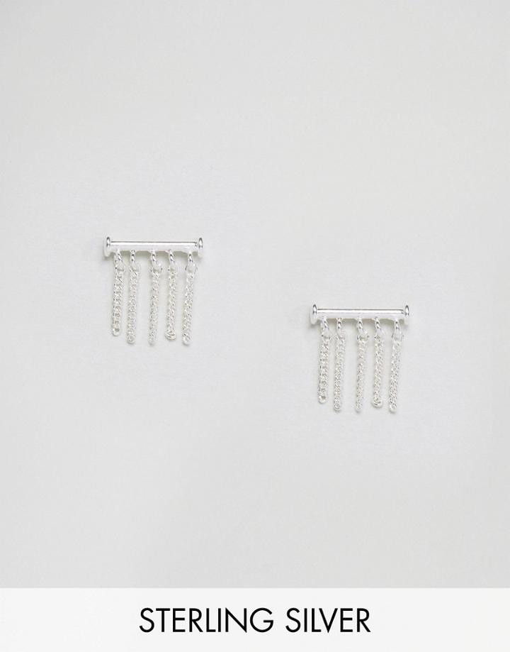 Asos Sterling Silver Bar & Fine Chain Earrings - Silver