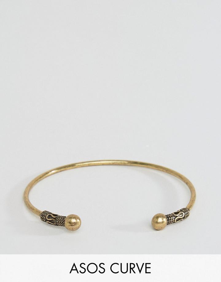 Asos Curve Etched Open Cuff Bracelet - Gold