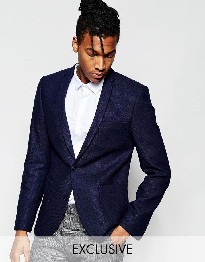 Noak Blazer With Woven Jacquard In Super Skinny Fit - Navy