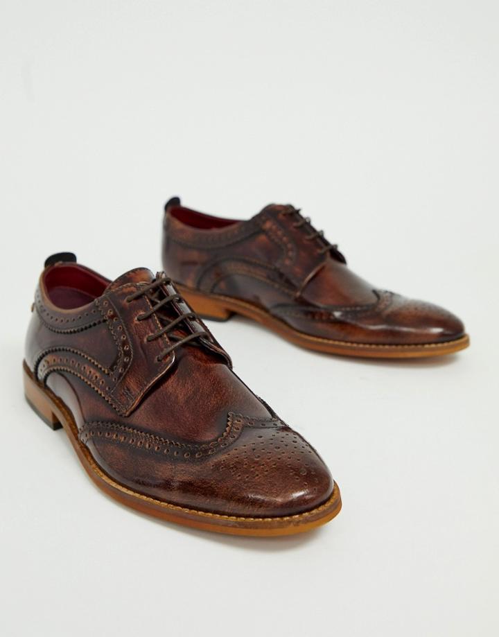 Base London Motif Brogues In Hi Shine Brown - Brown
