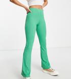 Topshop Petite Skinny Rib Flared Pants Green