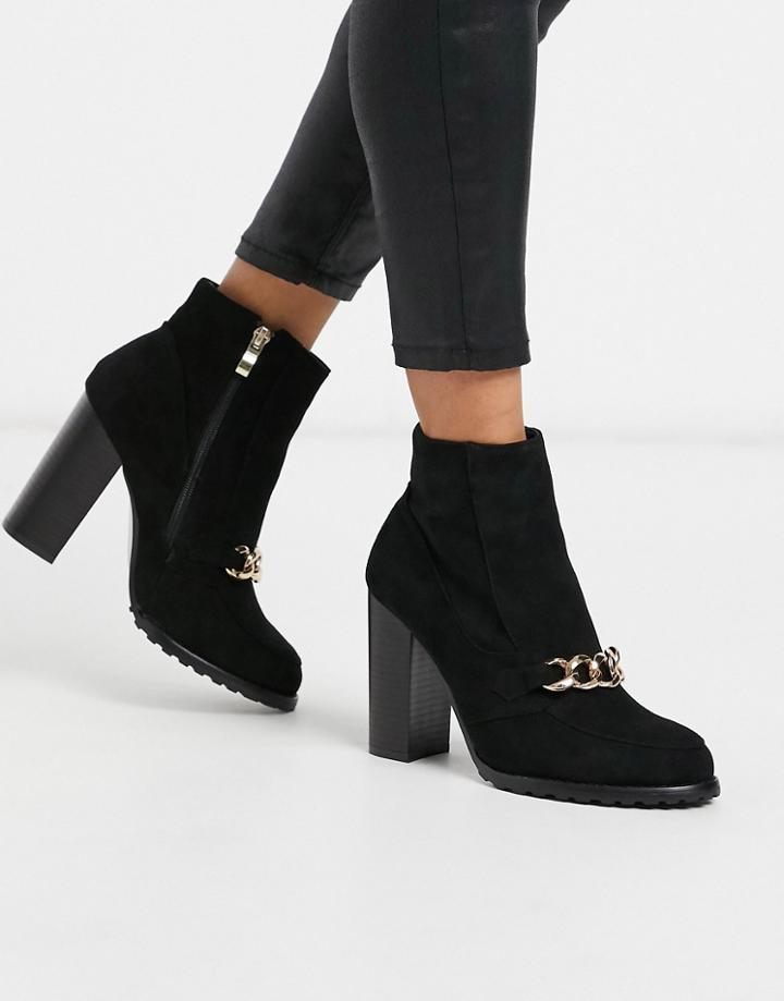 Co Wren Block Heeled Boots With Chain Detail-black