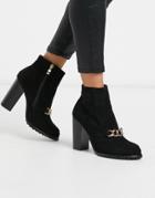 Co Wren Block Heeled Boots With Chain Detail-black
