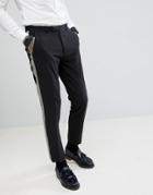 Asos Design Skinny Tuxedo Suit Pants In Black With Gold Honeycomb Effect Side Stripe - Black