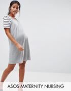 Asos Maternity Nursing Color Block Dress With Zip Detail And Stripe Sleeves - Gray