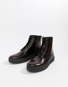Zign Cupsole Lace Up Boots In Burgundy High Shine - Red