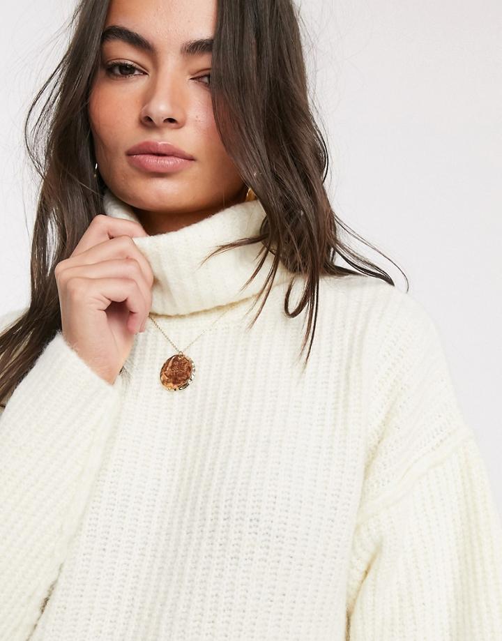 Asos Design Fluffy Sweater With Cowl Neck-white