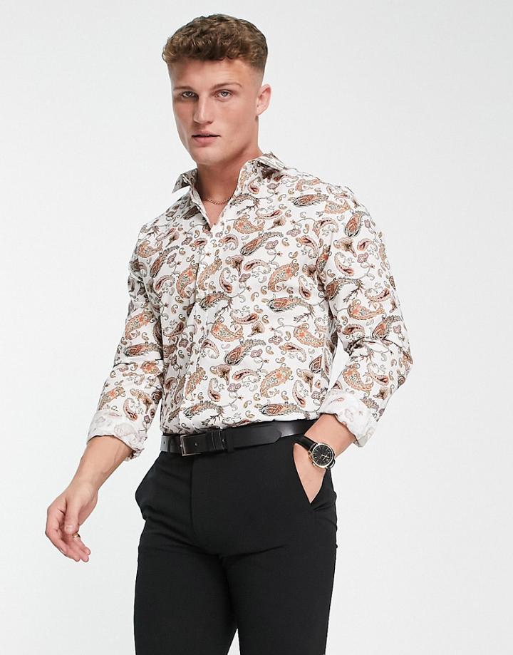 Harry Brown Paisley Print Slim Fit Shirt-white