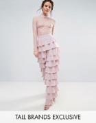 True Decadence Tall Lace Top Jumpsuit With Ruffle Detail Pant - Pink