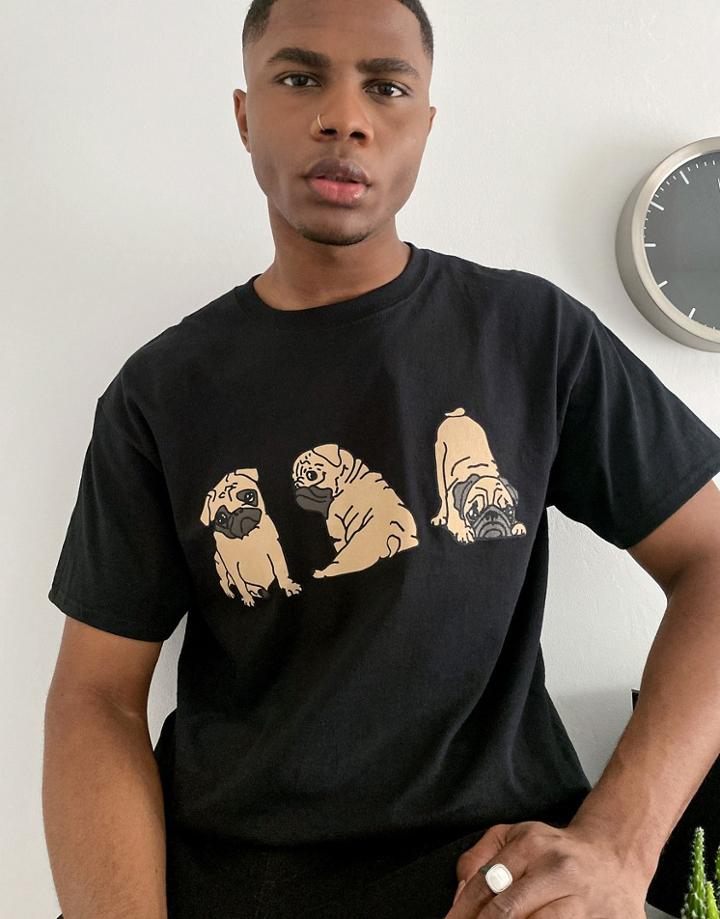 New Love Club Pooch Print T-shirt In Black