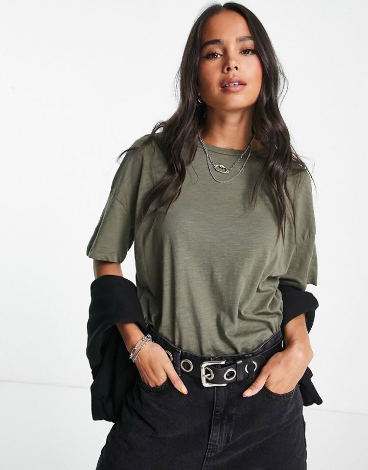 Noisy May Drop Shoulder T-shirt In Khaki-green