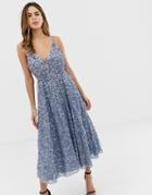 Asos Design Delicate Sequin Plunge Midi Dress With Full Skirt-blue