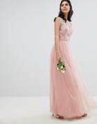 Chi Chi London Sleeveless Maxi Dress With Premium Lace And Tulle Skirt - Pink