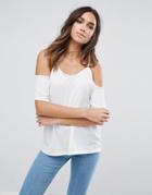 Daisy Street Cold Shoulder Cami With Peplum Hem And Lace Trim - White