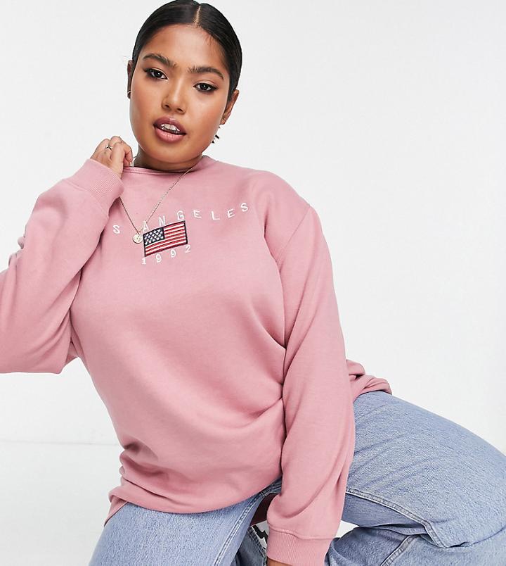 Daisy Street Plus Relaxed Sweatshirt With Los Angeles Print In Pink-neutral