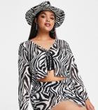 I Saw It First Plus Sheer Lace Up Top In Zebra - Part Of A Set-multi