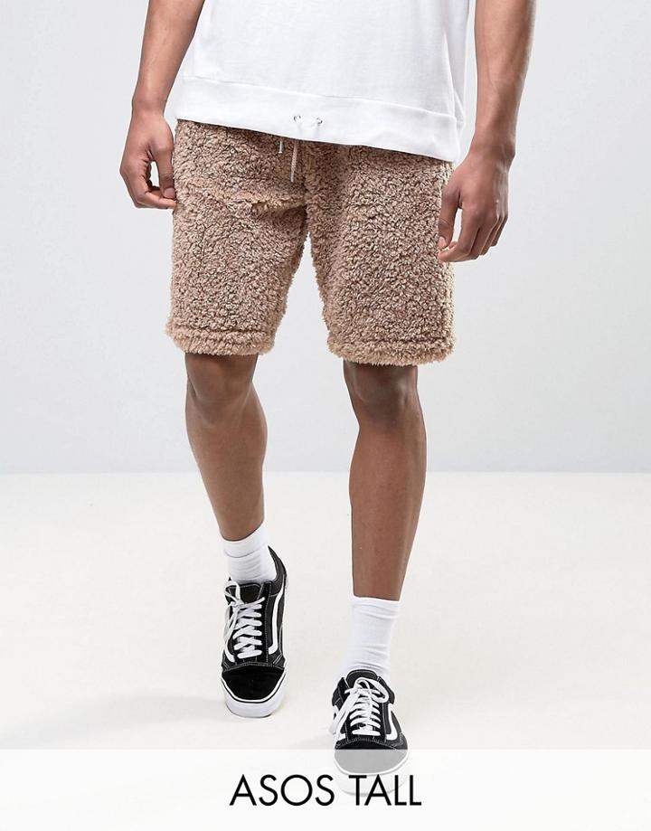 Asos Tall Borg Short In Beige - Beige