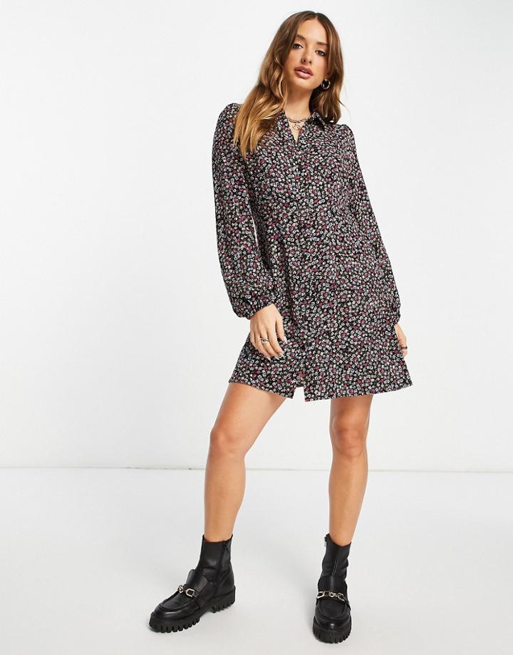 Vero Moda Mini Shirt Dress In Black Floral