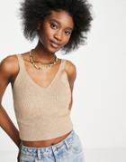 Topshop Knitted Strappy Tank Top In Mink-neutral